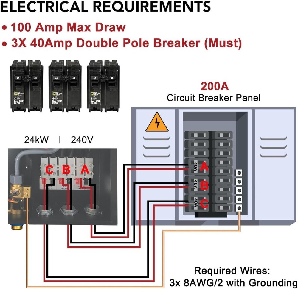 ECOTOUCH 24kW Tankless Water Heater 240V 5.8GPM On Demand Black