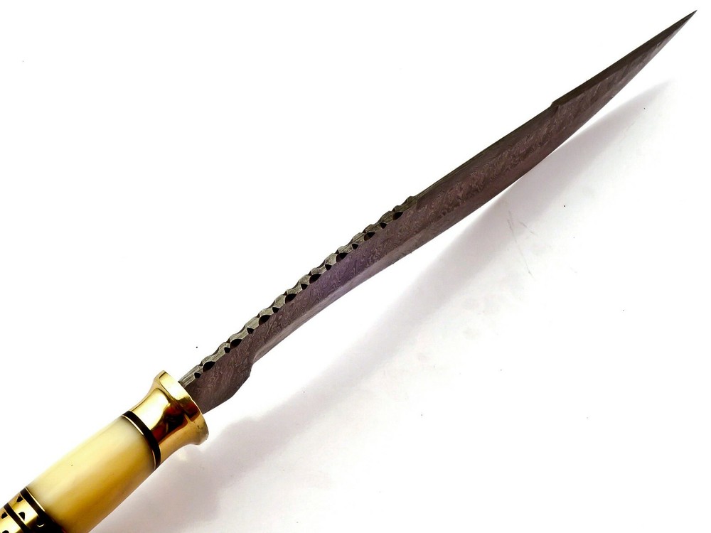 Damascus Kukri Knife Exotic Camel Bone and Brass Handle Ladder Pattern Sharp 17