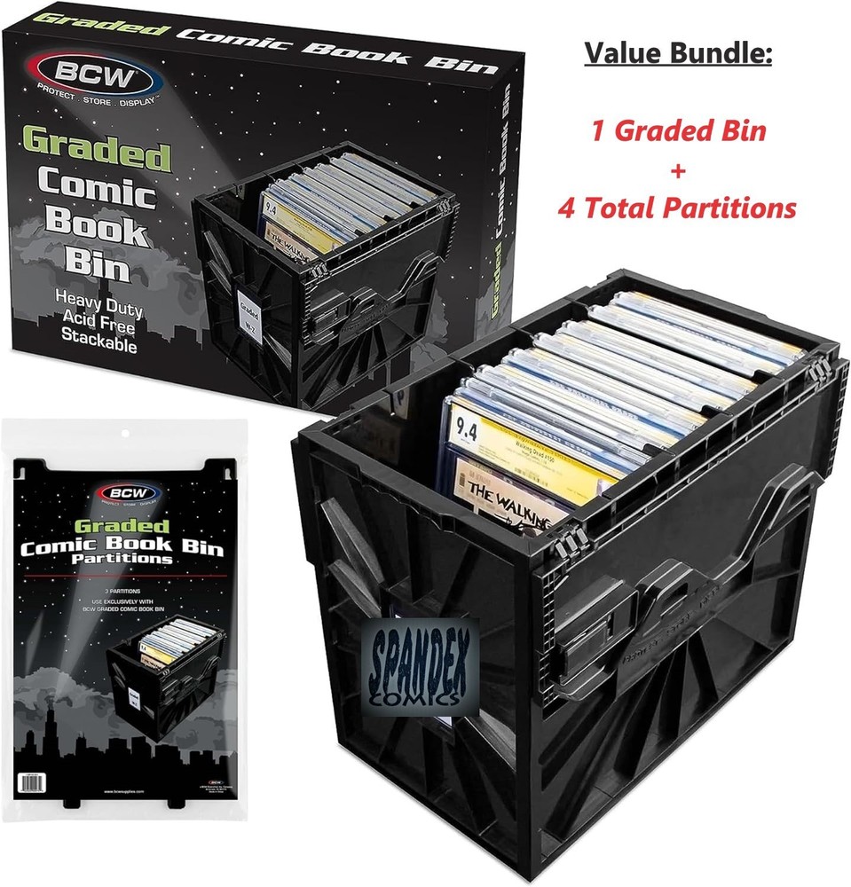 BCW Plastic Black CGC Graded Comic Book Box Bin w 4 Partitions  VALUE BUNDLE