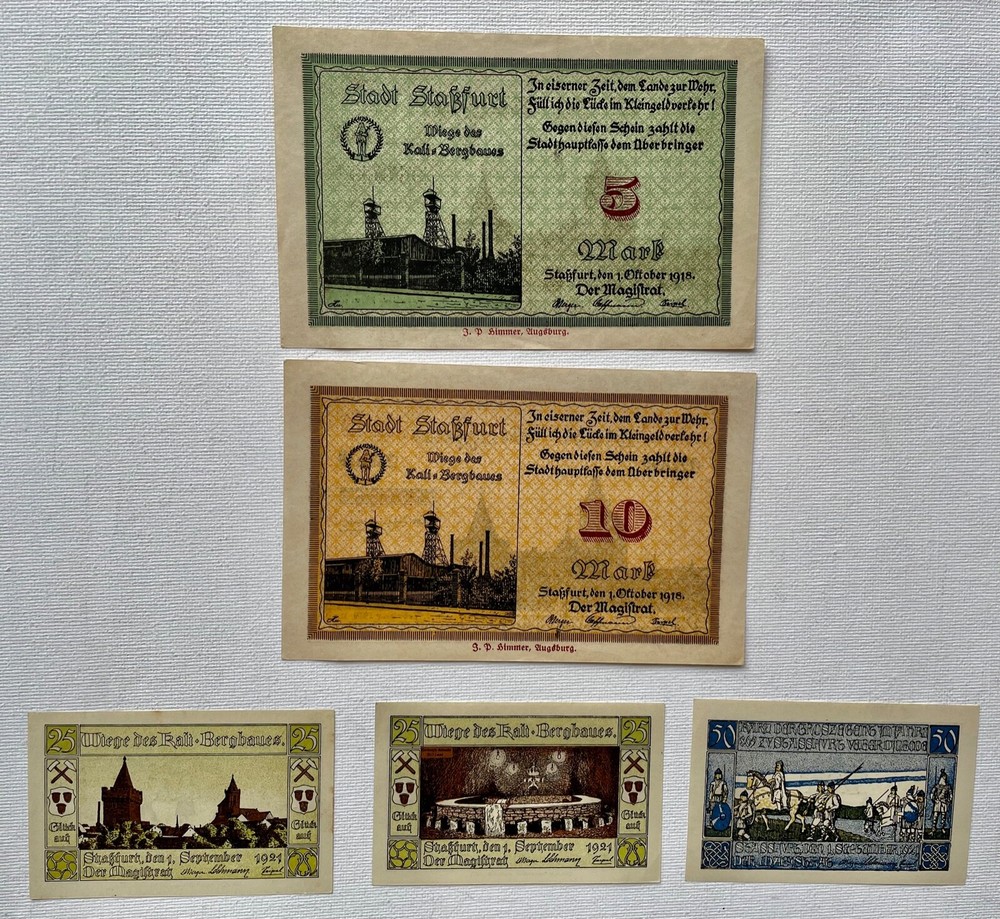 5 X GERMAN NOTGELD FROM STAKFURT