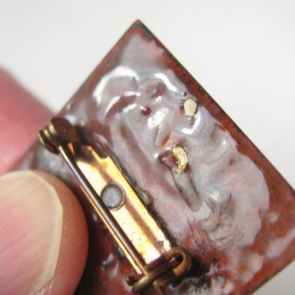 Handcrafted Enamel Artistan Brooch PIn Handcrafted Square Rustic Statement