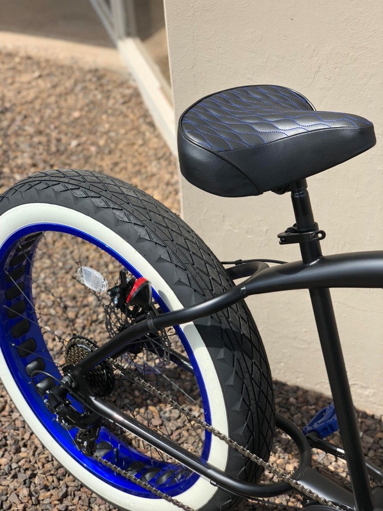 Custom Beach Cruiser Comfortable Bicycle Seat- BLUE STITCHING