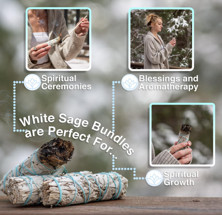 3 Pack White Sage Smudge Sticks 4 Inch + Guide For Cleansing Blessing Smudging