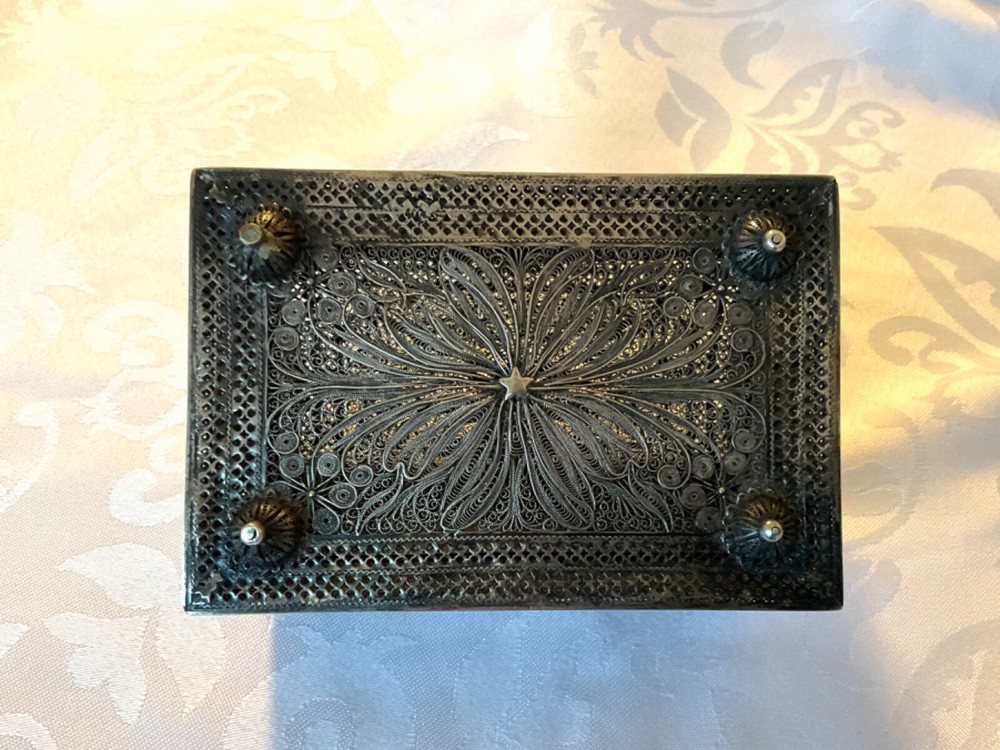 Antique large Solid Silver Filigree Box