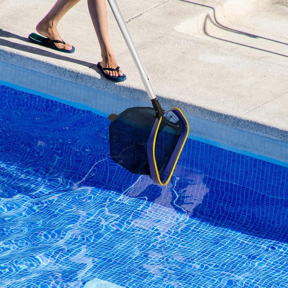 Efficient Pool Skimmer Net with Weighted Tab & 10ft Extendable Aluminum Handle