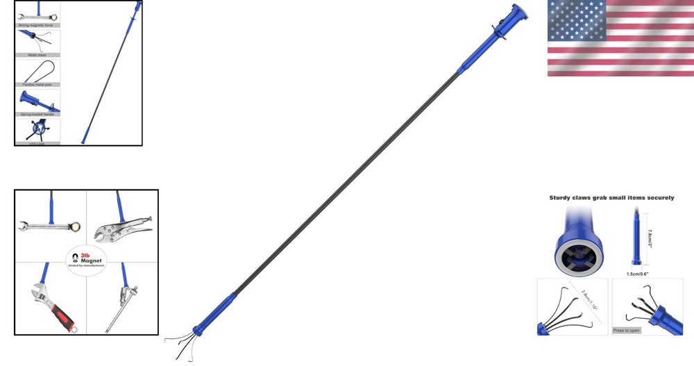 Compact C-Shaped Grabber Tool with LED Lights for Effortless Object Retrieval