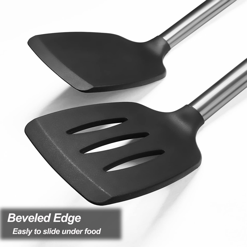 2 Pack Silicone Spatulas Solid Slotted Nonstick Turners Heat Resistant