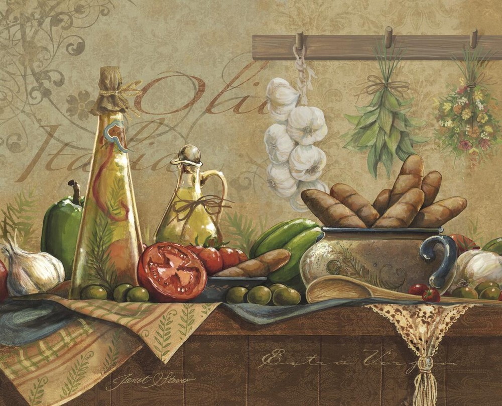 Ceramic Tile Mural Kitchen Backsplash - Olio d Olive-Cooking Chef Bread Artwork