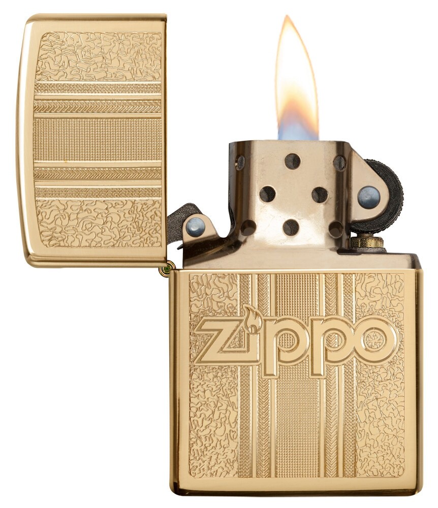 Zippo and Pattern Design High Polish Brass Windproof Pocket Lighter, 29677