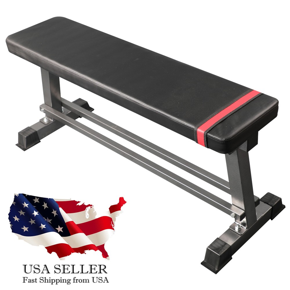 Flat Weight Bench Press with Integrated Dumbbell Rack Home Gym Strength Training