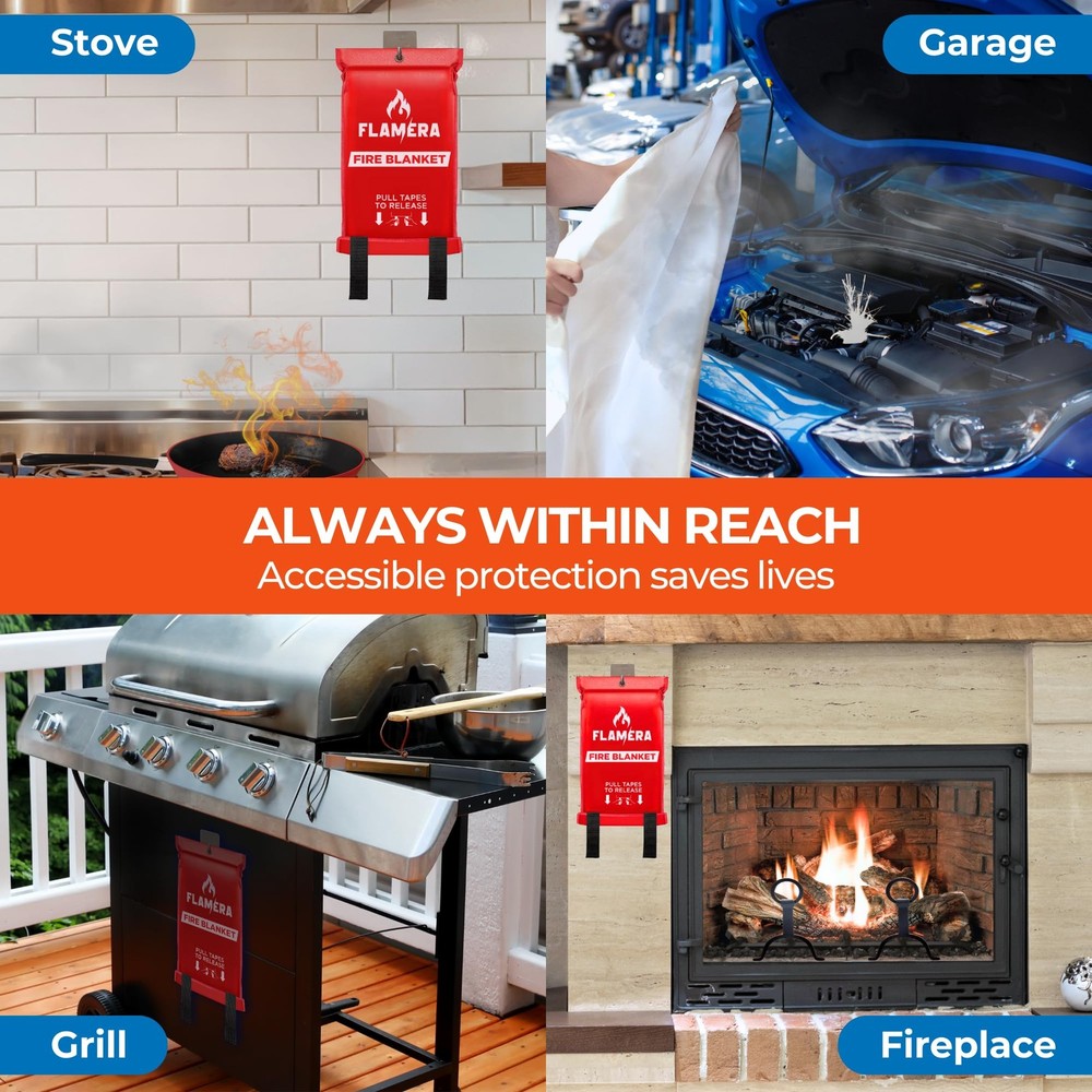 Emergency Fire Blanket for Home and Kitchen (2-Pack) Fireproof and Fire Suppr...