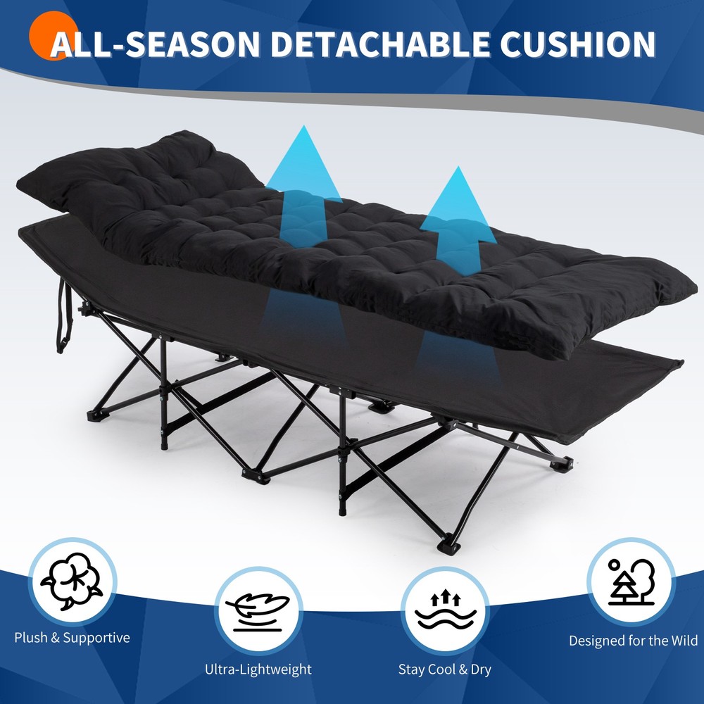 Folding Camping Cot Bed with Soft Pad, Portable Outdoor Cot