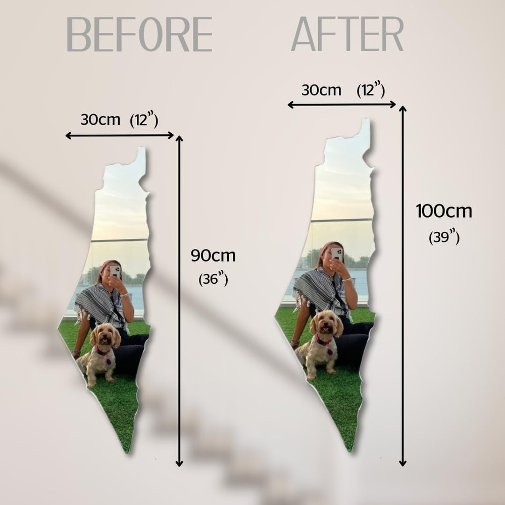 Palestine Map Mirror Acrylic Unbreakable Long Wall Mirror - Unique Design 39" X