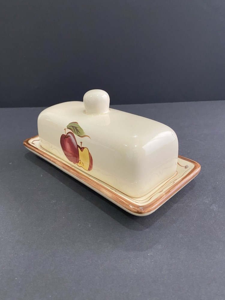 Around the Orchard Stoneware Covered Butter Dish With Apple Pattern