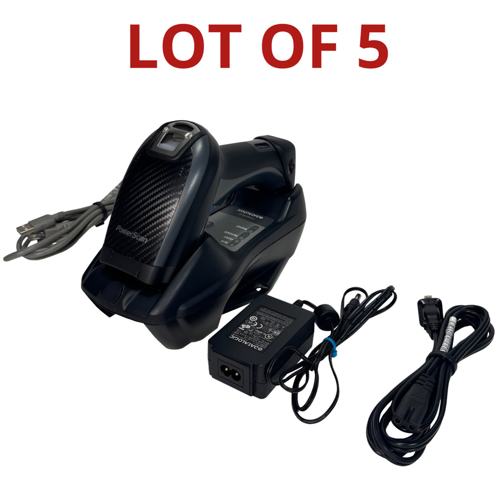 LOT OF 5 Datalogic POWERSCAN PM9501 Barcode Scanner w/Charging Base & Bundle