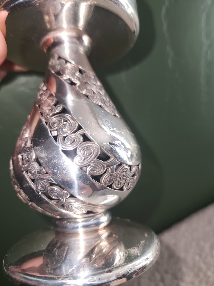 BRIGHTON 5" CANDLE HOLDER SILVER CANDLESTICK SCROLL DESIGN SILVER PLATED