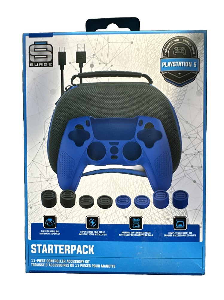 SURGE GAMING Starter Pack 11-Piece Controller Accessory Kit (PS5) New