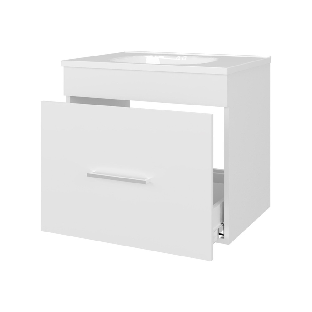 White 1-Drawer Floating Bathroom Vanity Set with Sink