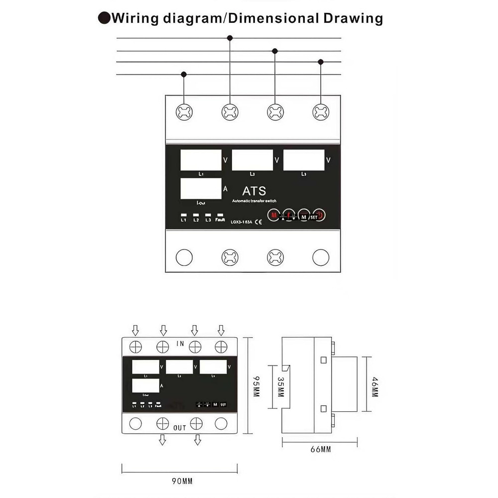 63A 2P 110V Automatic/Manual Transfer Switch, ATS with Led Display, L1 Priority,