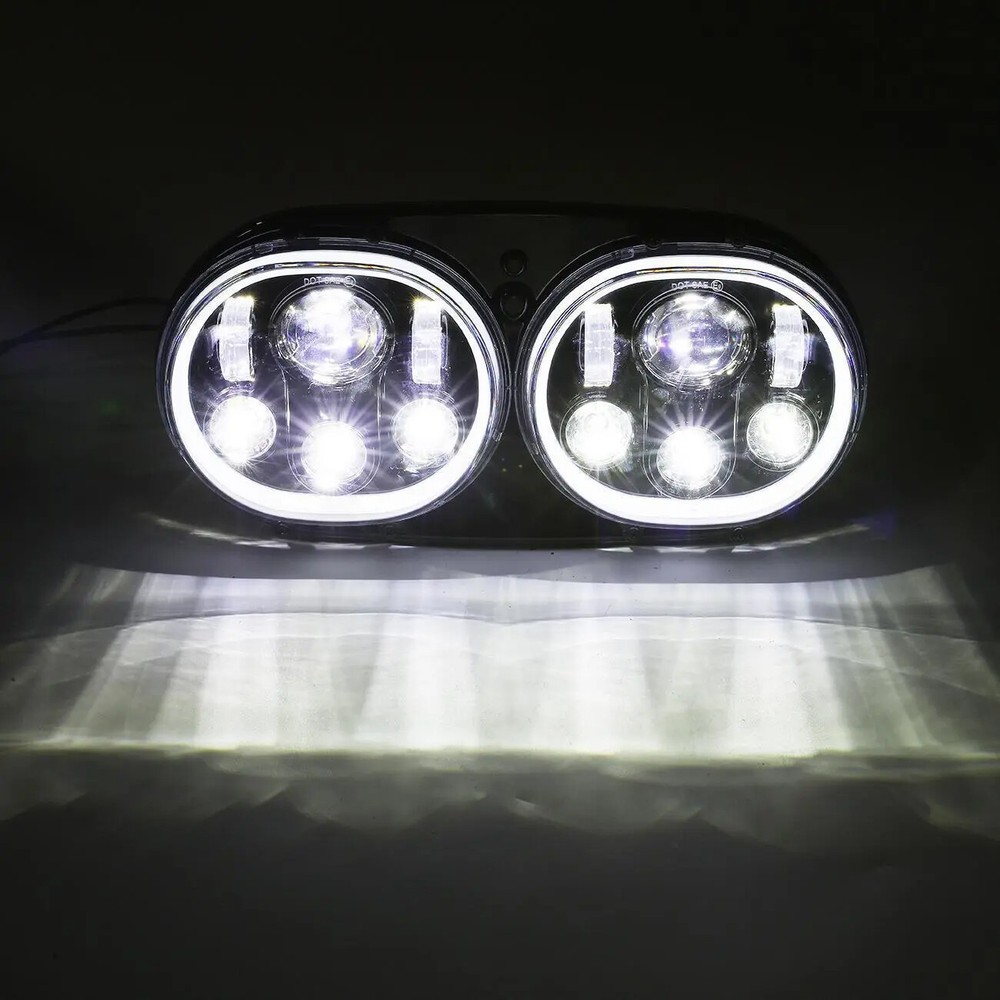 5.75" LED Dual Double Headlight Lamp Replacement For Road Glide 1998-2013