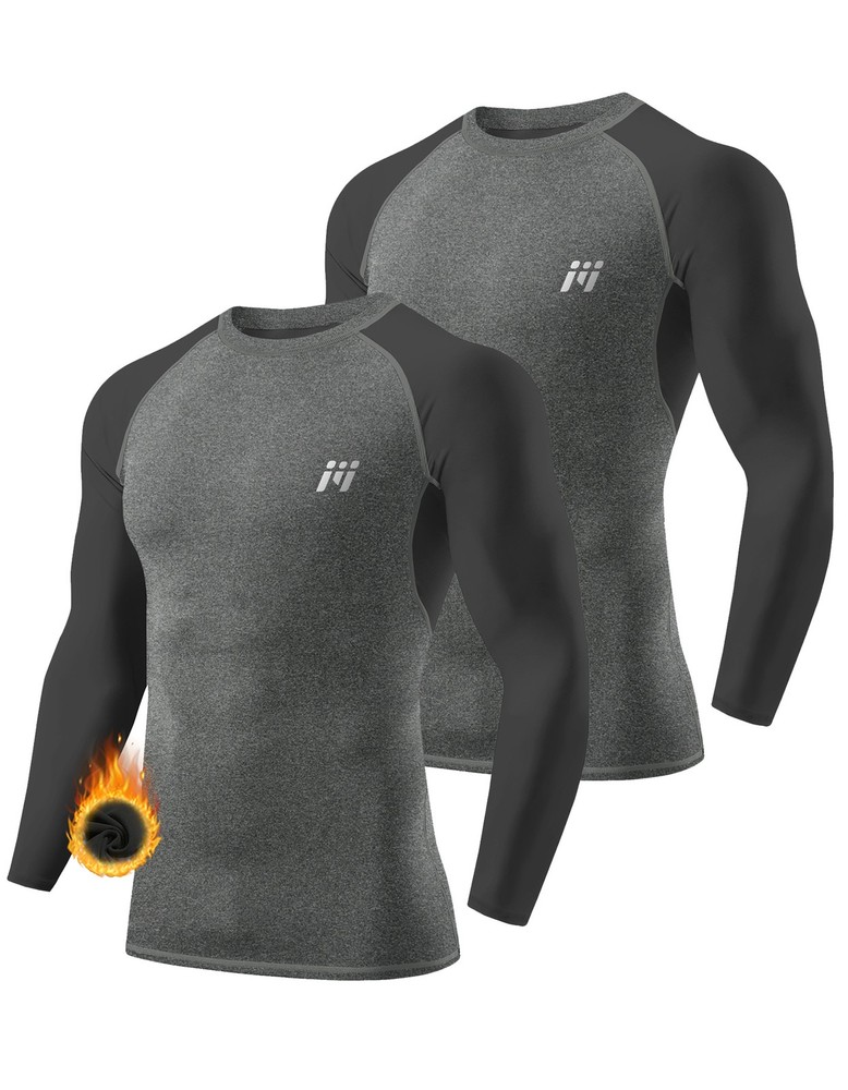 2Pack Men Long Sleeve Compression Shirt Base Layer Thermal Tights Top Activewear