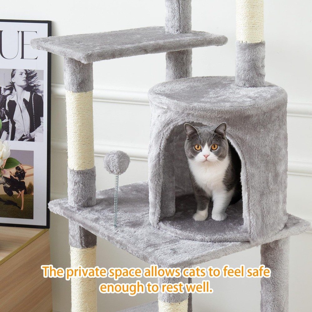 Large Cat Tree,65-inch Tall Multi-Level Cat Tower with Sisal-Covered Scratchi...