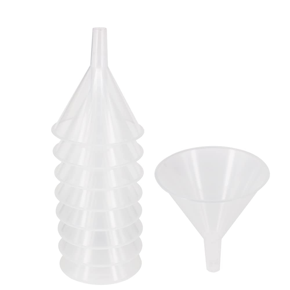 8 Pack Multi-Purpose Plastic Funnels with Long Reaching Spout (4.7”) for Wate...