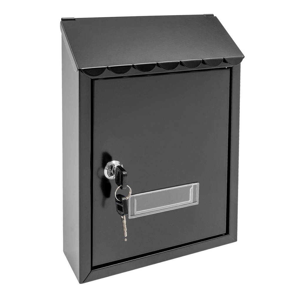 Wall Mount Rectangular Locking Mailbox W/ 2 Keys Black Residential Mail Box   ﻿