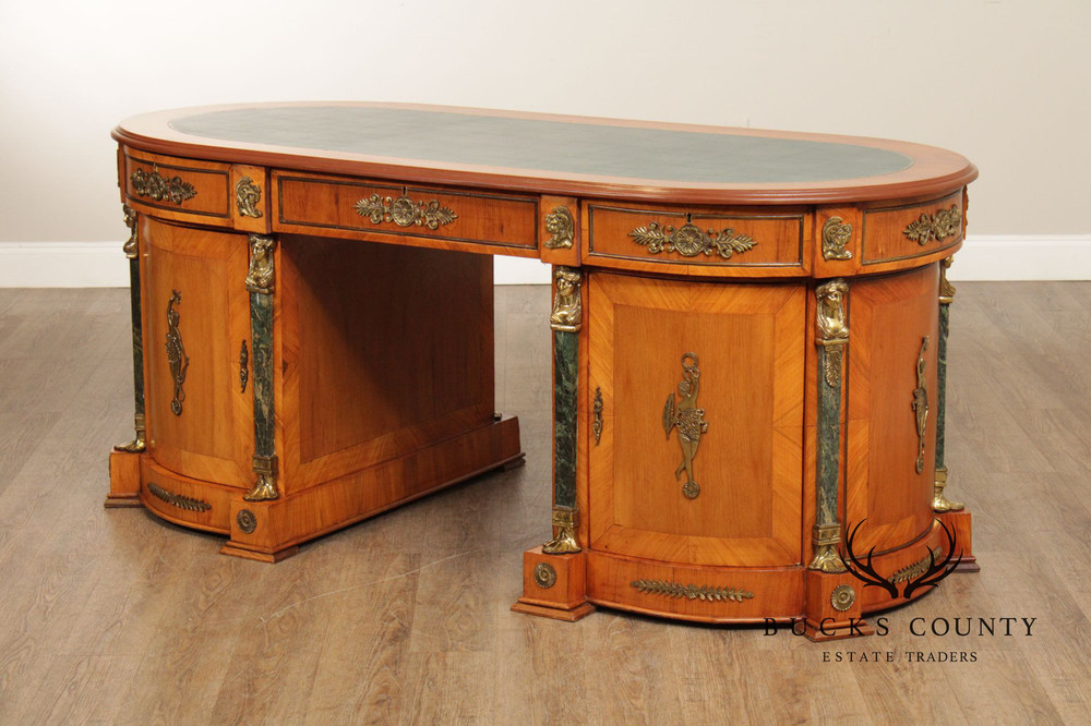 Classical Revival Walnut Ormolu Mounted Desk With Leather Top