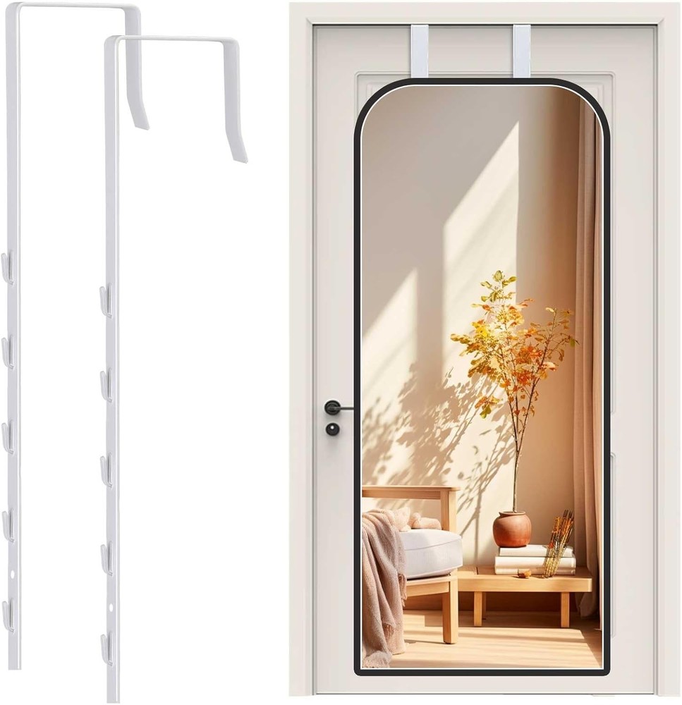 2 Pcs White Adjustable Over-The-Door Mirror Hanger Brackets