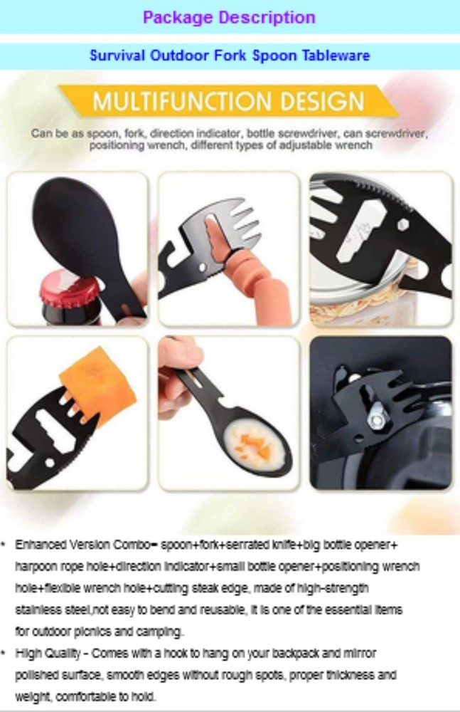 Outdoor essential multi-purpose fork and spoon integrated For hiking trips New