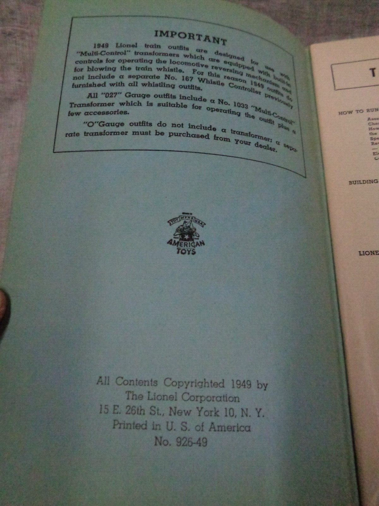 1949 INSTRUCTIONS for assembling and operating LIONEL TRAINS ~ 56 pages