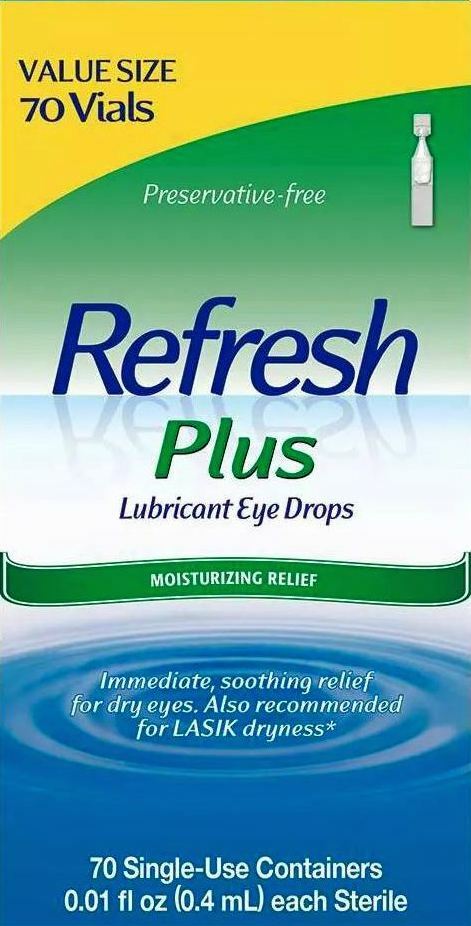 REFRESH PLUS - LUBRICANT EYE DROPS - MOISTURIZING RELIEF - 70 VIALS - EXP. 8/24