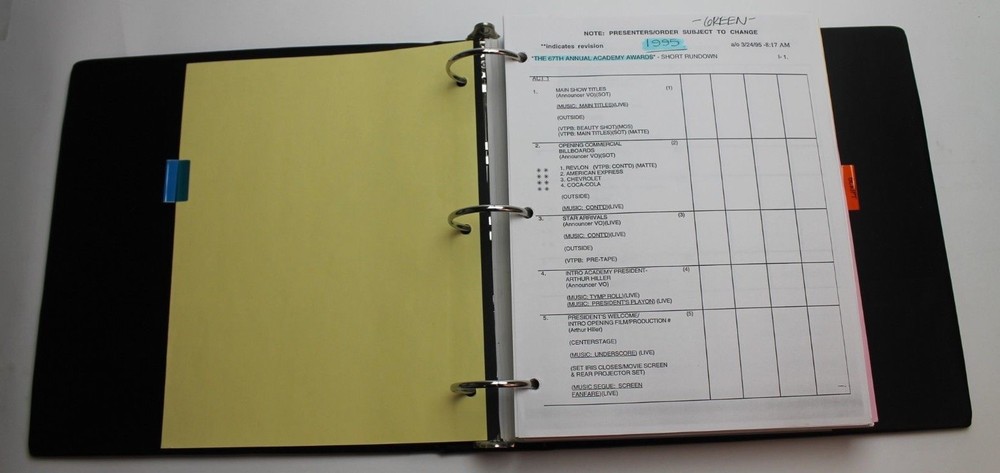 67TH ACADEMY AWARDS / 1995 Production Binder Script, Best Picture Forrest Gump