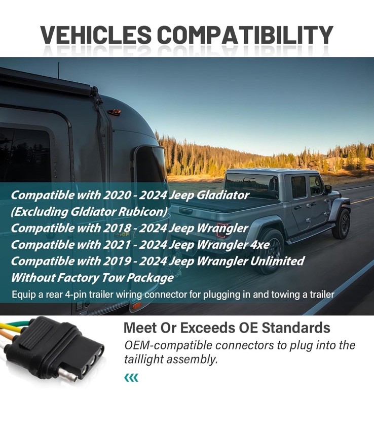 Jeep 4,Way Flat Trailer Harness, Quick Connect for Easy Towing Capability