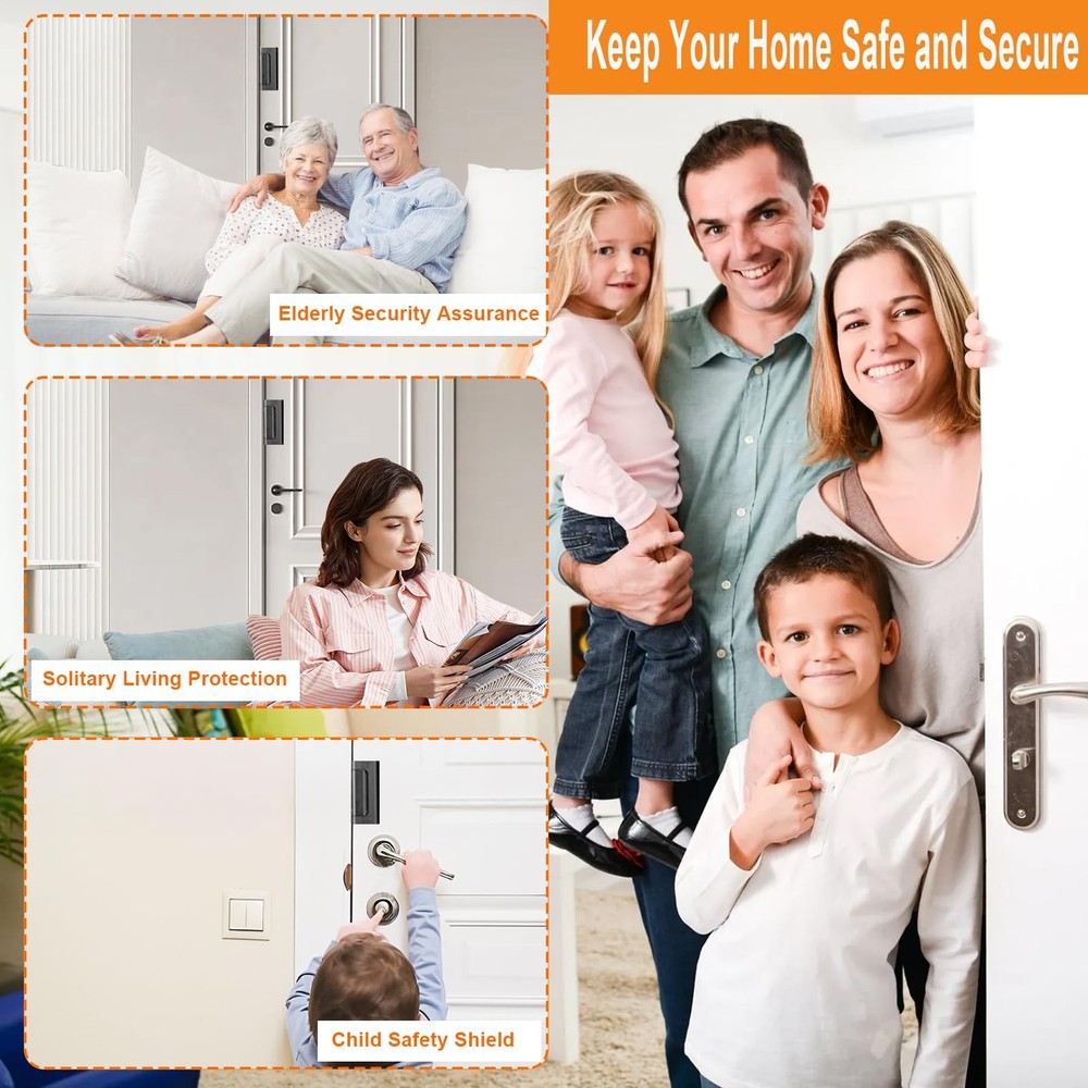 Home Security Door Reinforcement Lock, Upgraded Front 2 Pack, Black