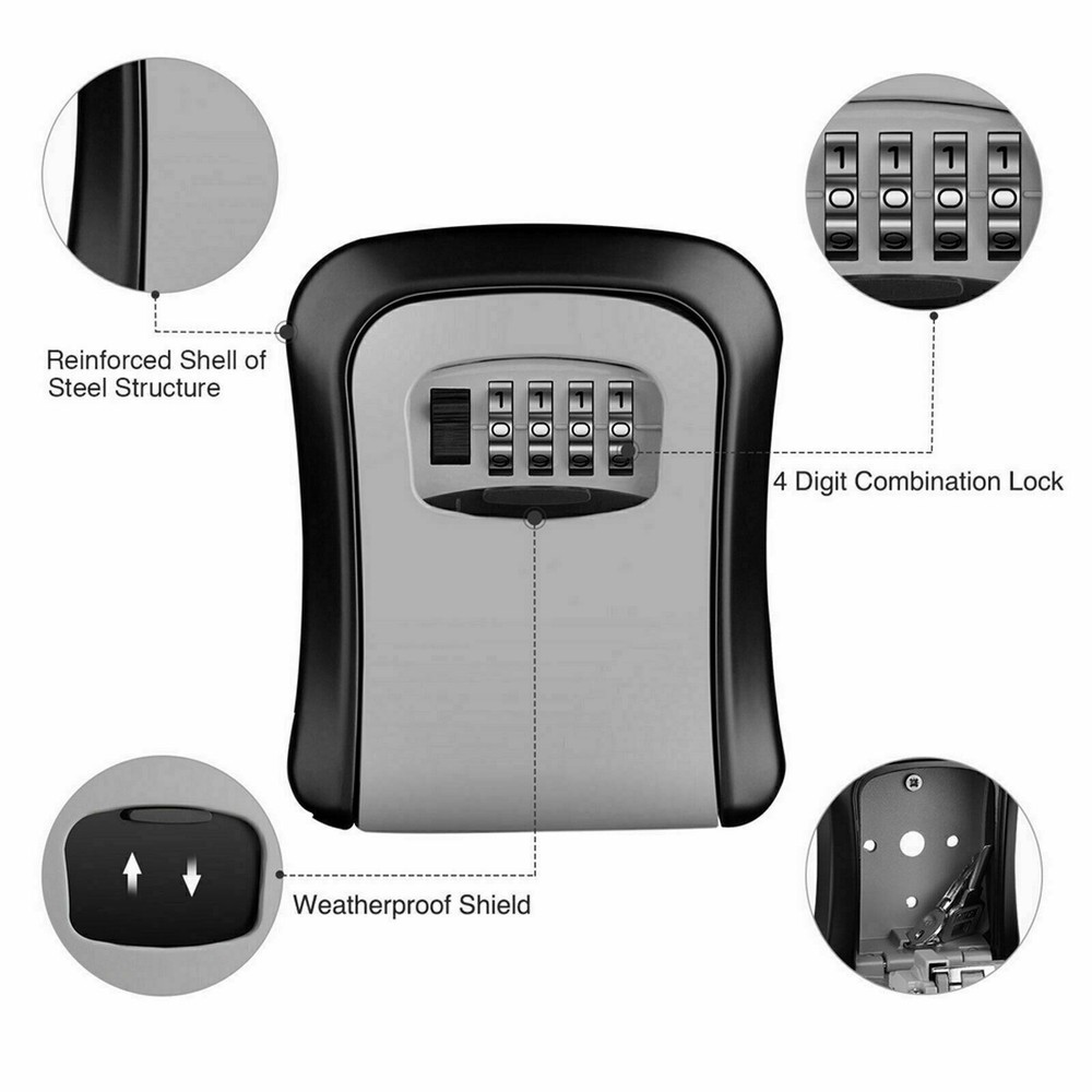 4-Digit Combination Lock Key Box Safe Storage Box Padlock Security Home Outdoor