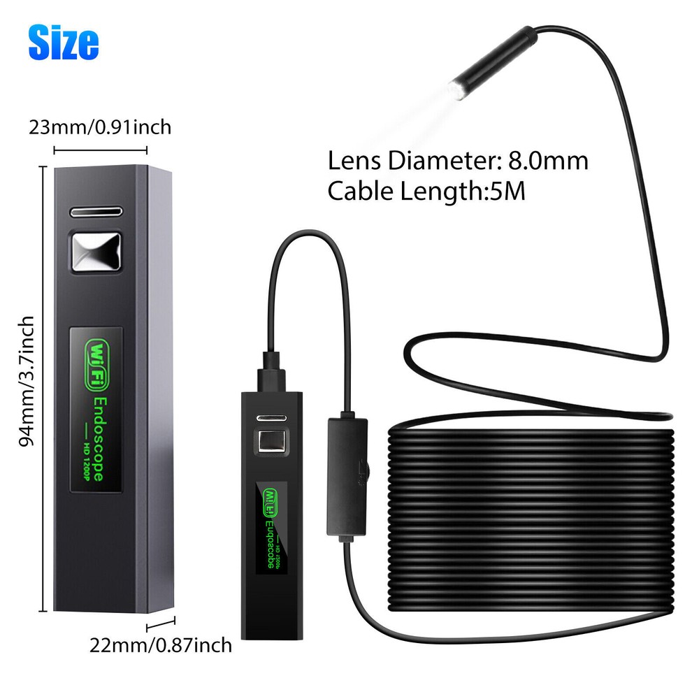 5M 8LED WiFi Borescope Endoscope Snake Inspection Camera for iPhone Android iOS