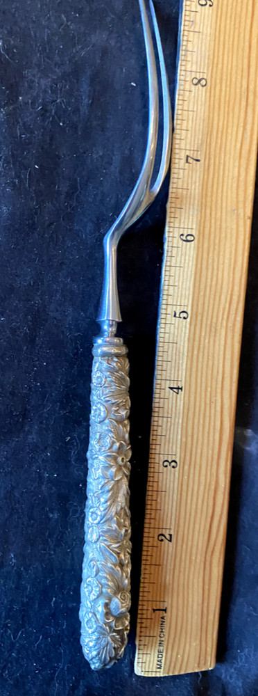 KIRK REPOUSSE STERLING SILVER silver carving fork  repousse all around handle