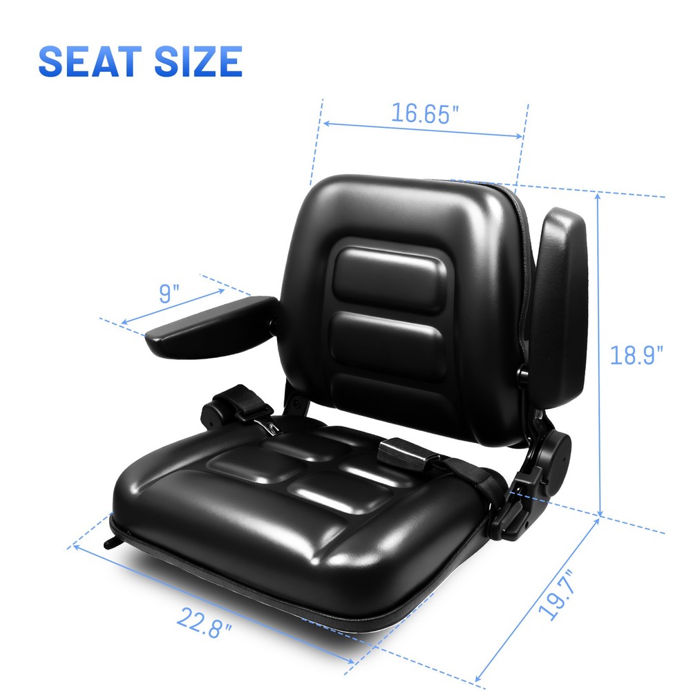 Tractor Forklift Seat Excavator Universal Adjustable Backrest Armrest Safty Belt