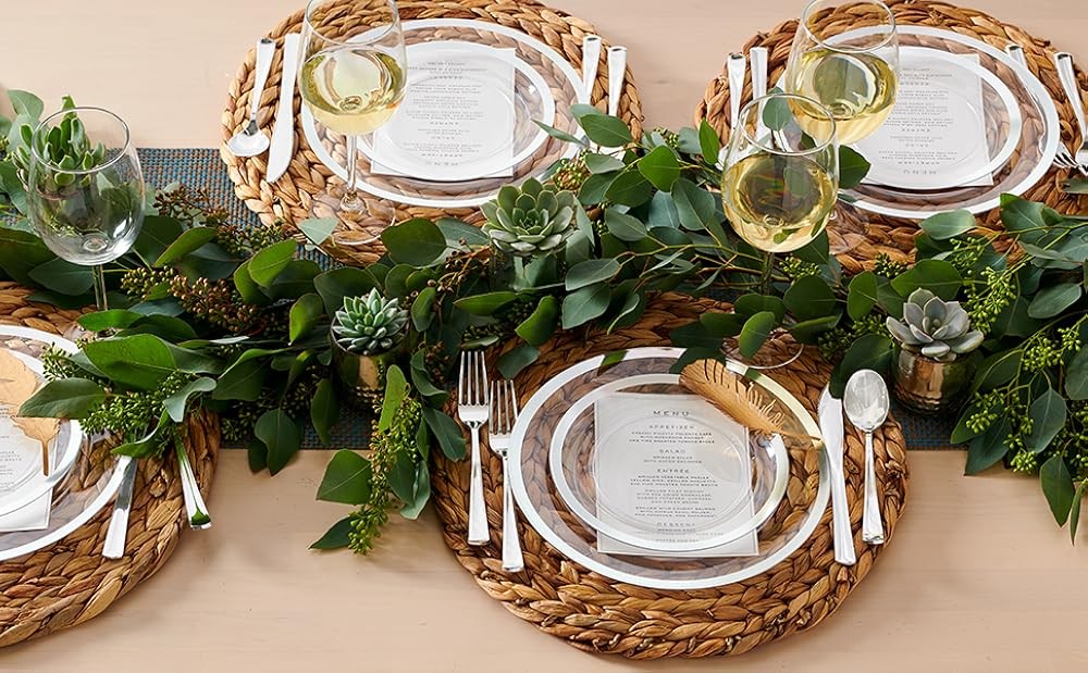 HEAVYWEIGHT Clear and Bla Plastic Plates and Utensils Set |