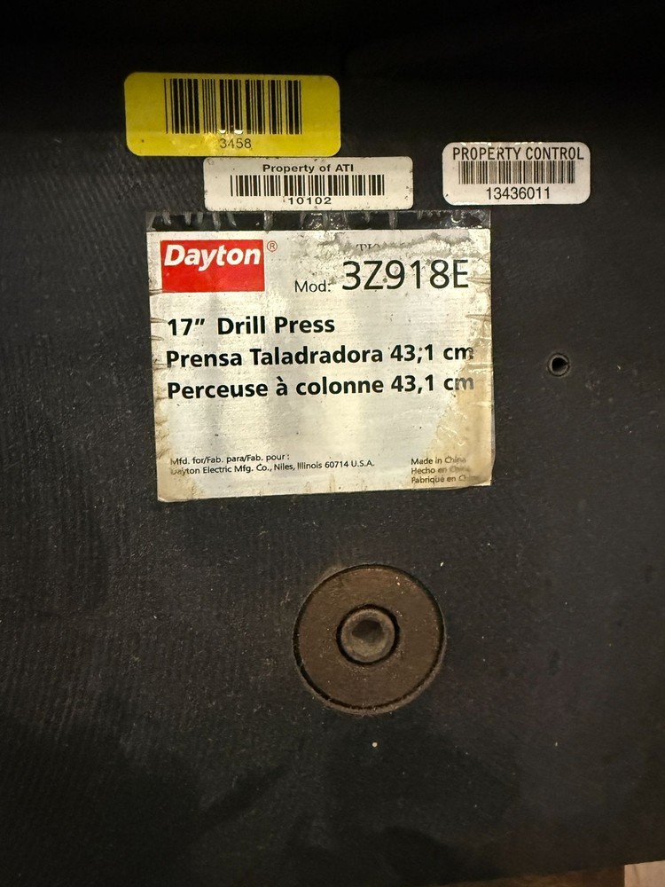 DAYTON 3Z19E 17" DRILL PRESS USED