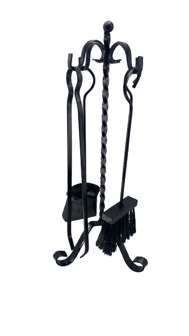 Fireplace Accessory Set Tool Kit Tripod Wrought Iron Stove Fire Rope Peak