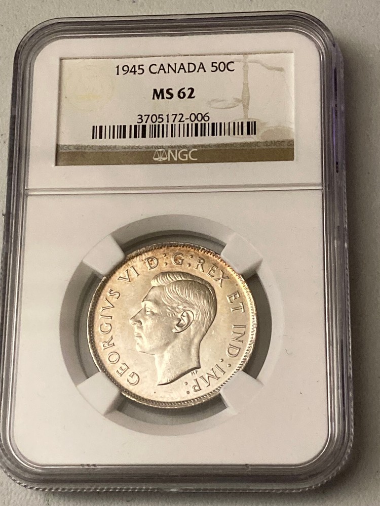 1945 CANADA 50c SILVER COIN NGC MS 62