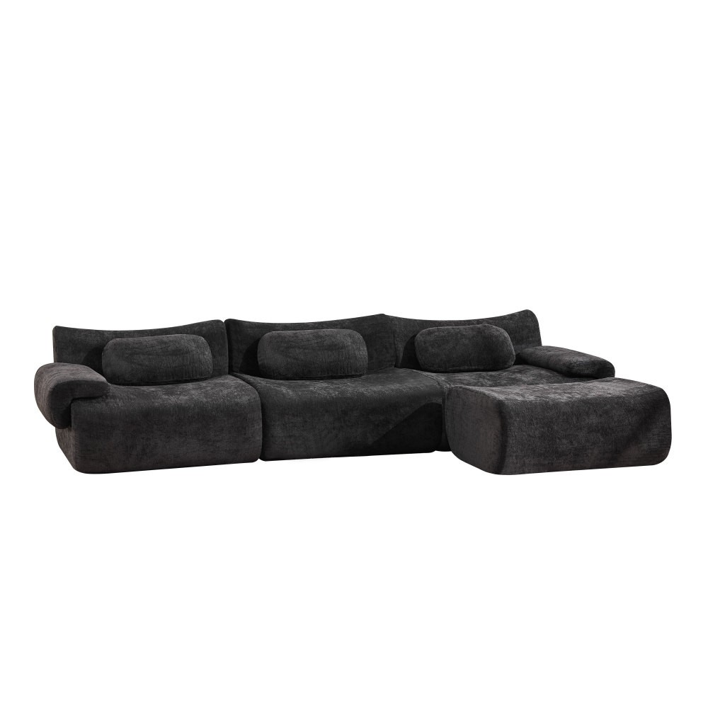 Modular Chenille Sofa 3-Seat Cushion Back Modern Upholstered Sectional, Black