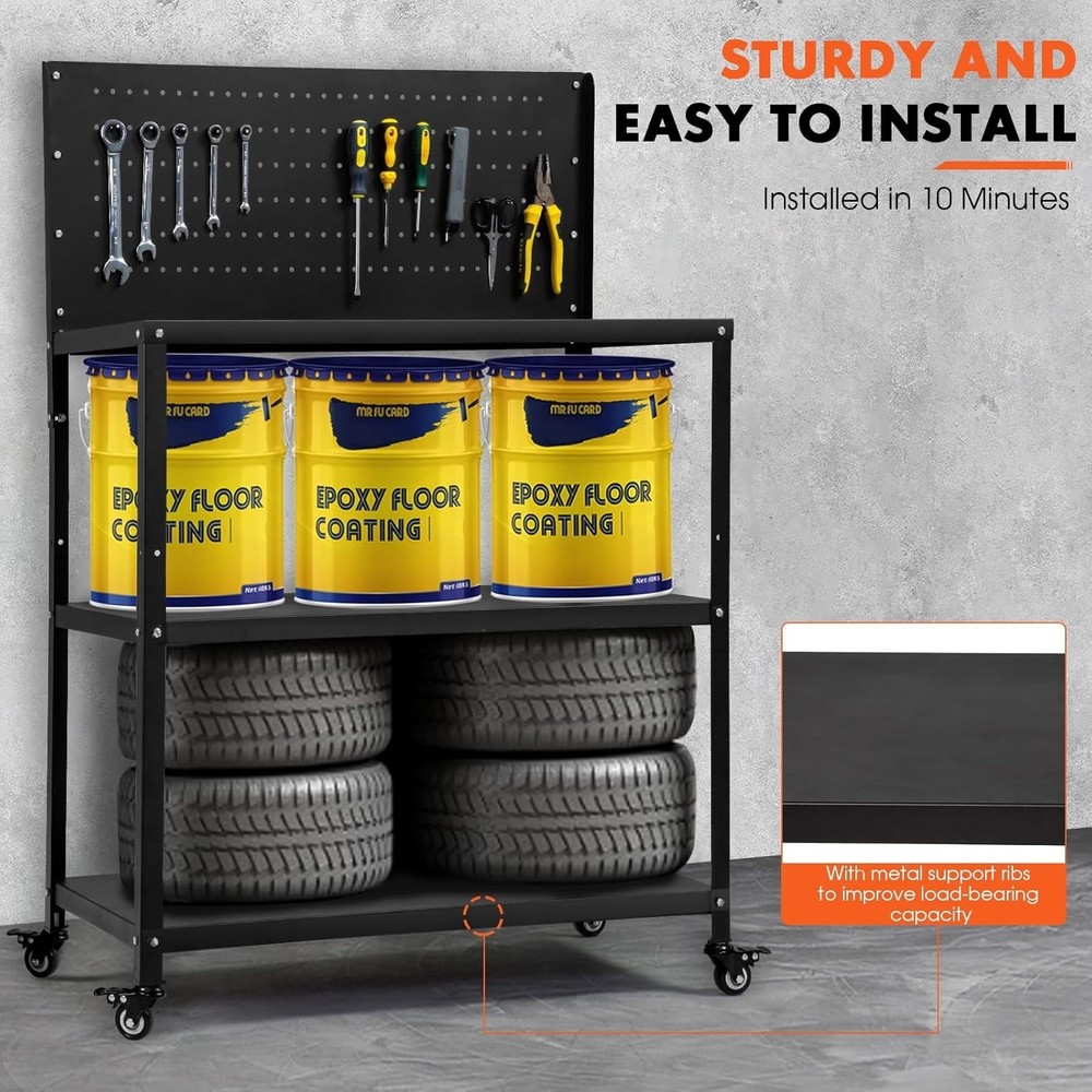 Efficient 50.4" Metal Tool Storage Workbench with Movable Locking Wheels