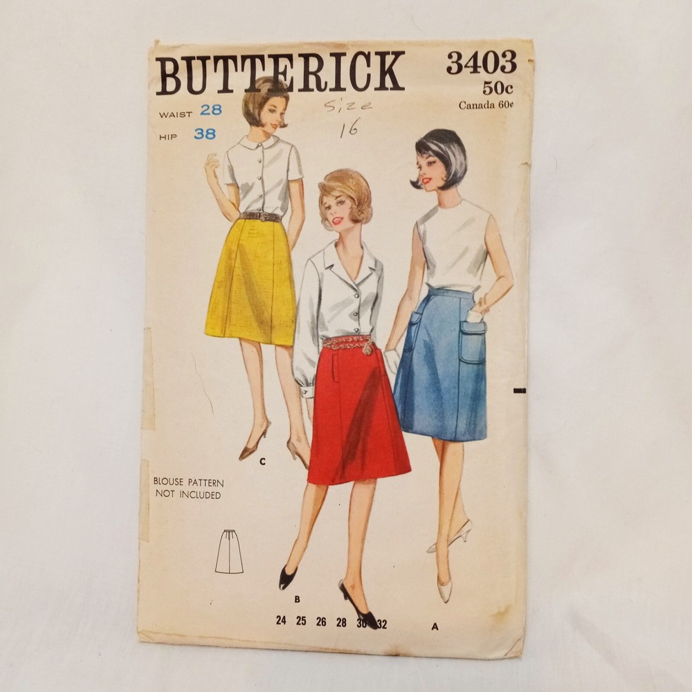 Skirt Three Versions Size 16 Butterick 3403 Vintage Uncut Pattern