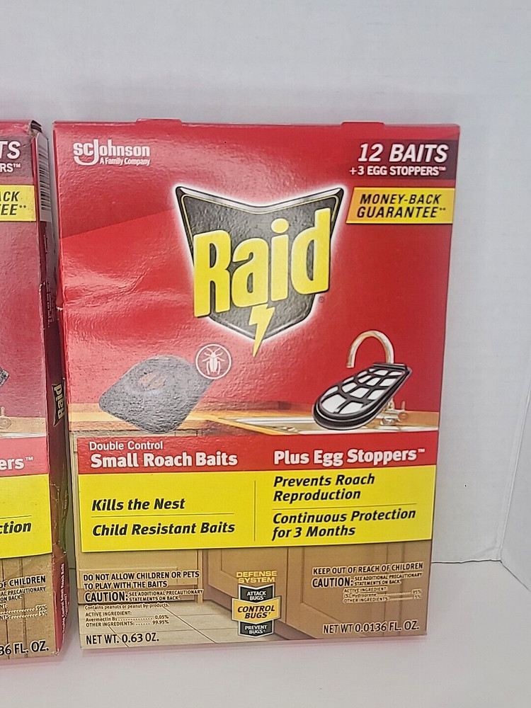 3 RAID Double Control Small Roach Baits 12 Ct Defense System Kills For 3 Months