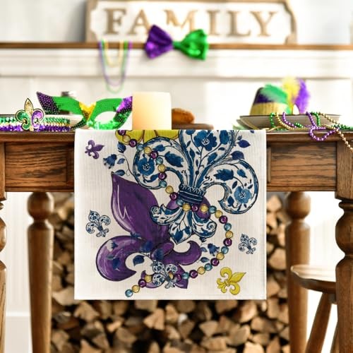 Bead Carnival Iris Mardi Gras Table Runner, Seasonal Kitchen Dining Table