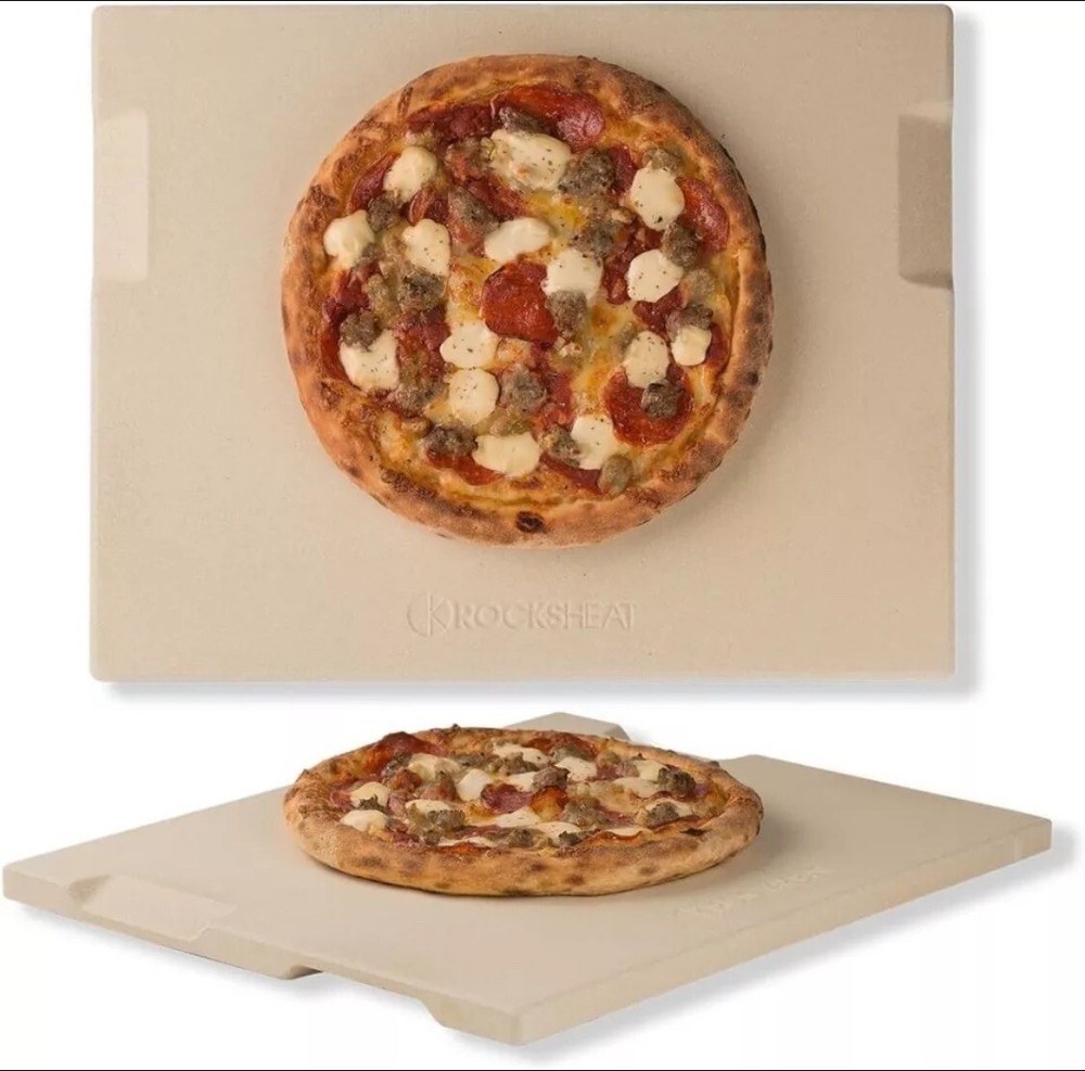 Rocksheat Pizza Stone Rectangular Baking Stone 14” x 16” Double-Sided W Handles